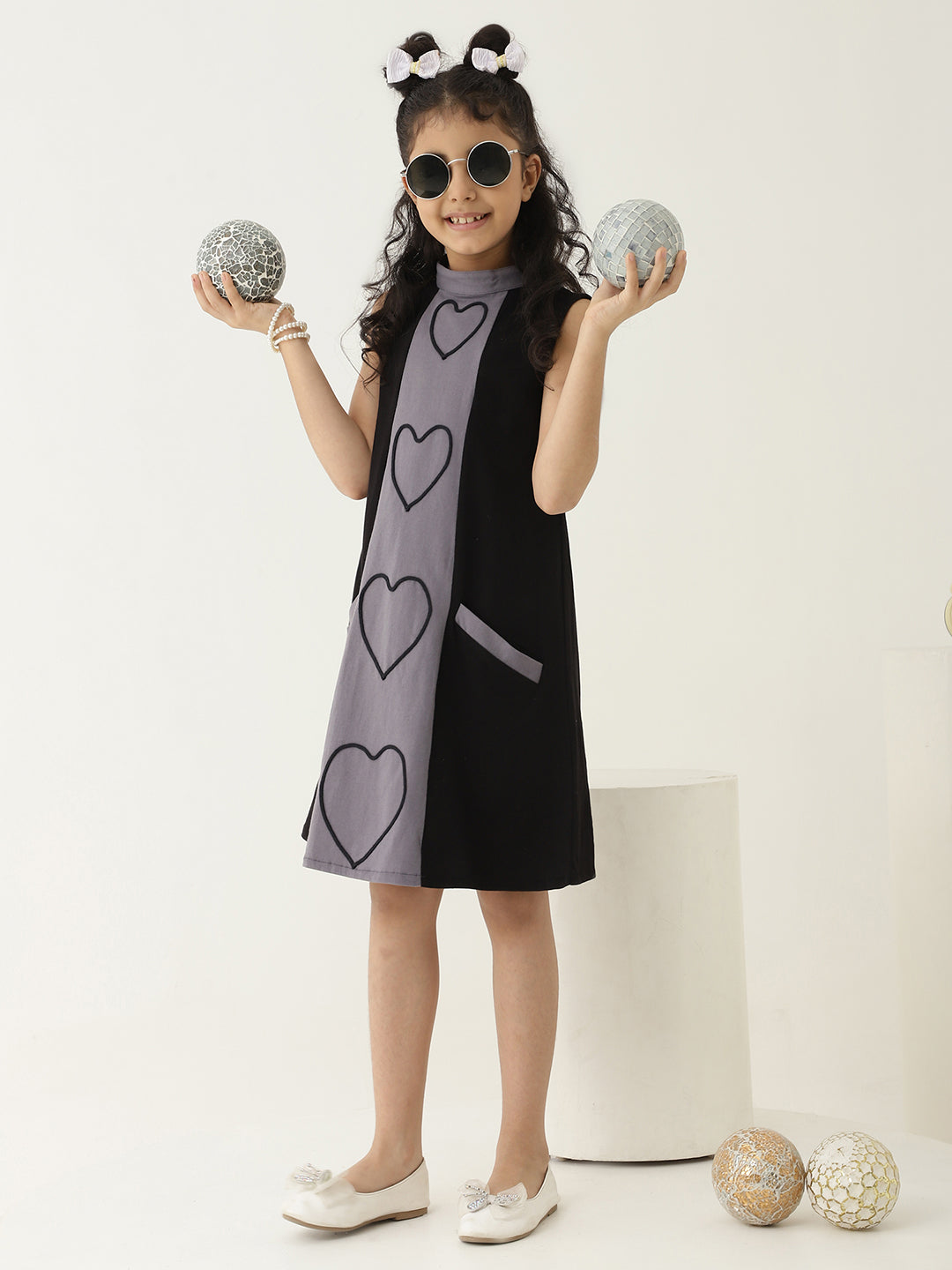 Grey & Black Pure Cotton Knit A-Line Dress