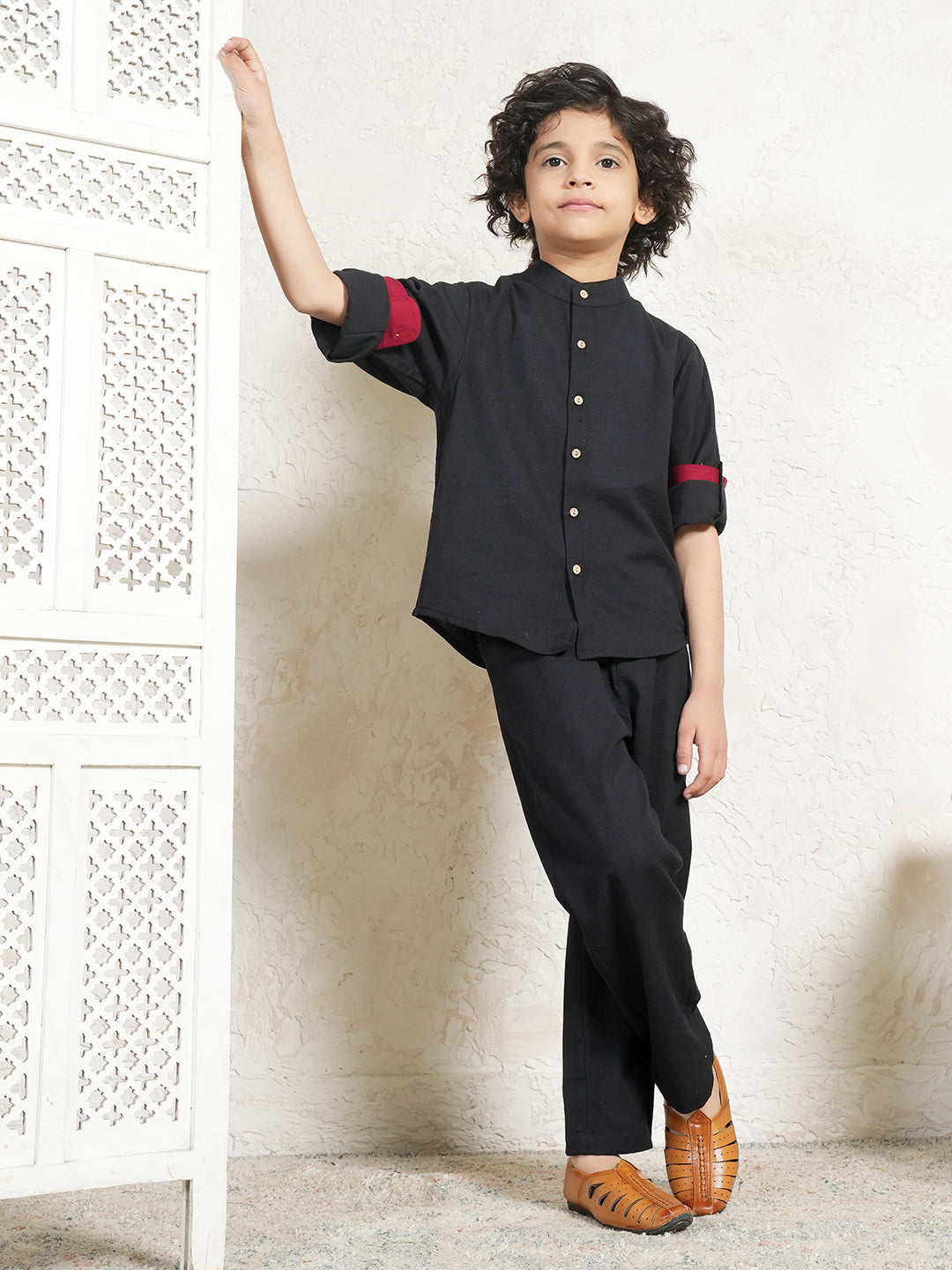 Black Pure Cotton Flex Co-Ord Set For Boys