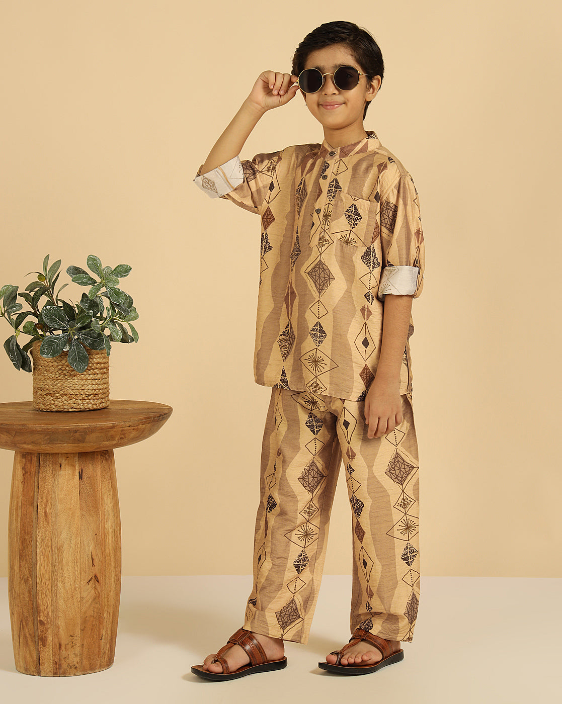 Geometric Printed Kurta With Pant Boys Co-Ord Set
