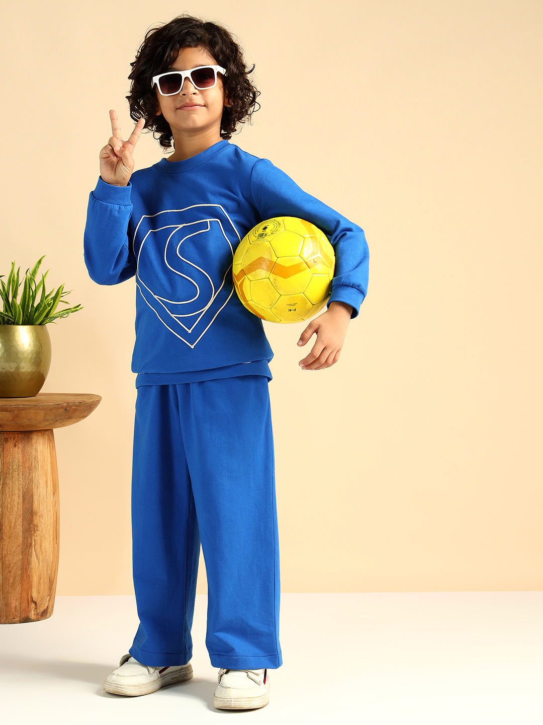 Electric Blue Pure Cotton Embroiderd Co-Ord Set For Boys
