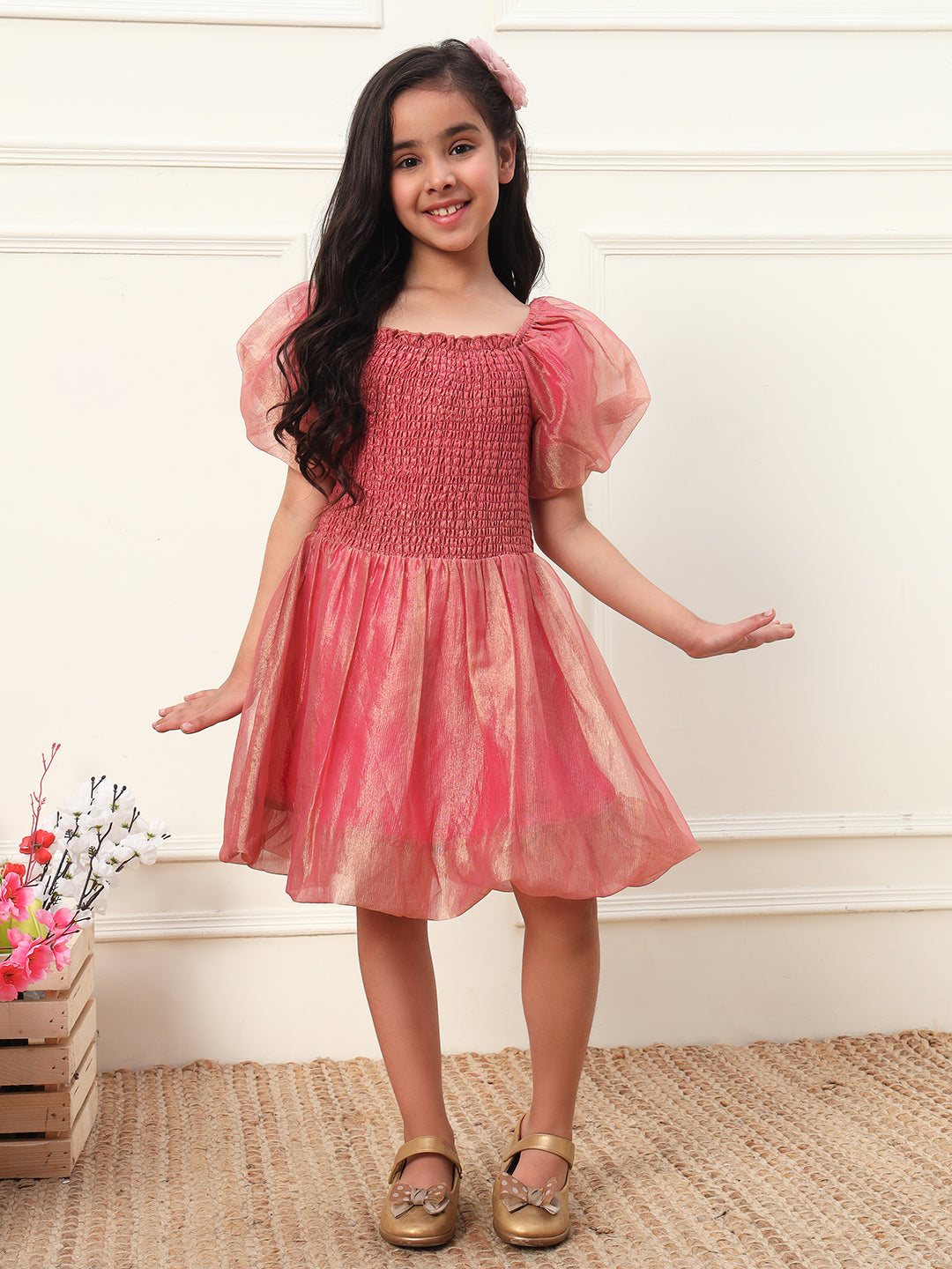 Balloon Sleeves Smocking Dress