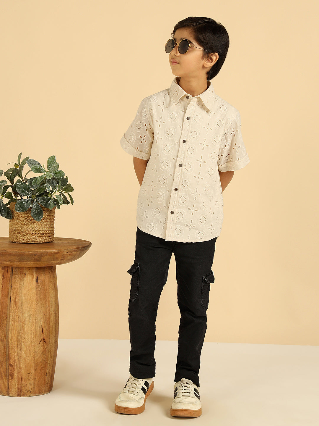 Casual Pure Schiffli Embroidered Shirt For Boys