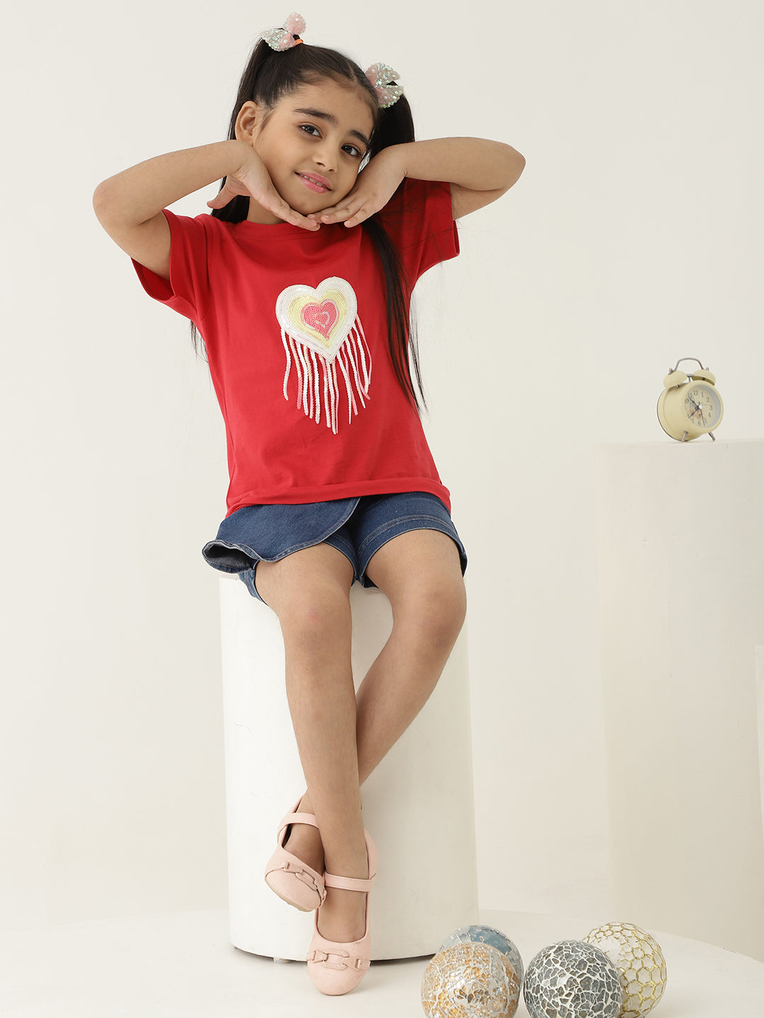 Pure Cotton Knit Heart Patch T-Shirt