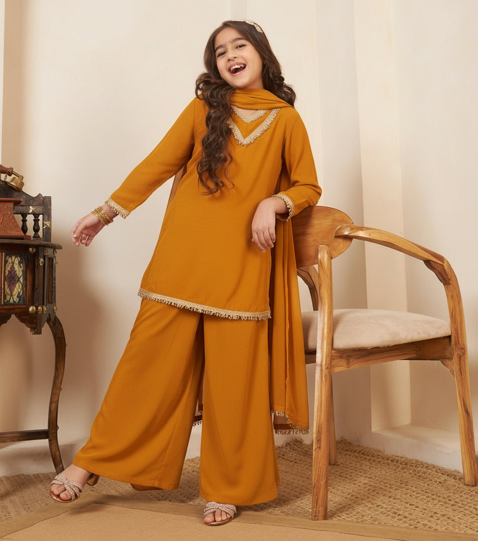 Georgette Mustard 3 Piece Co-Ord Set