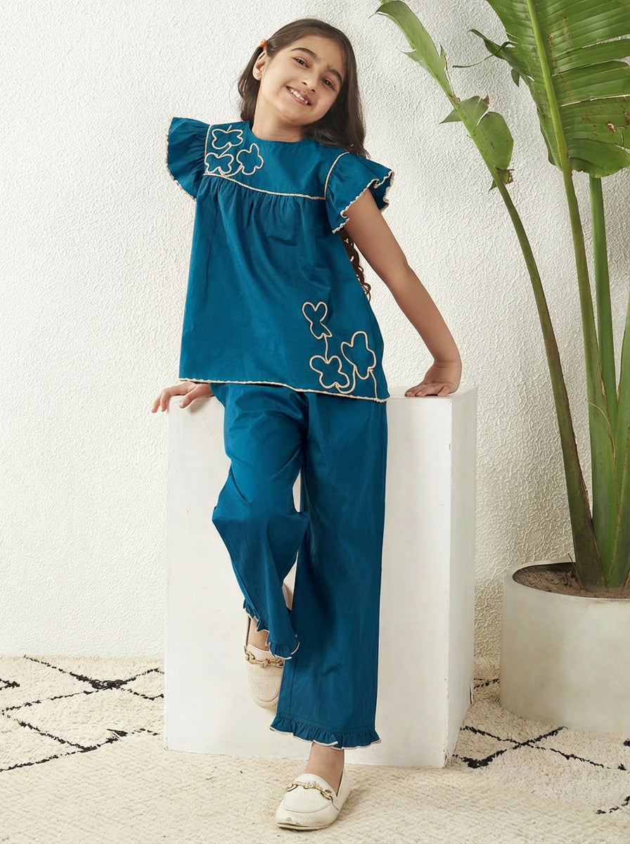 Embroidered Top With Pant Set