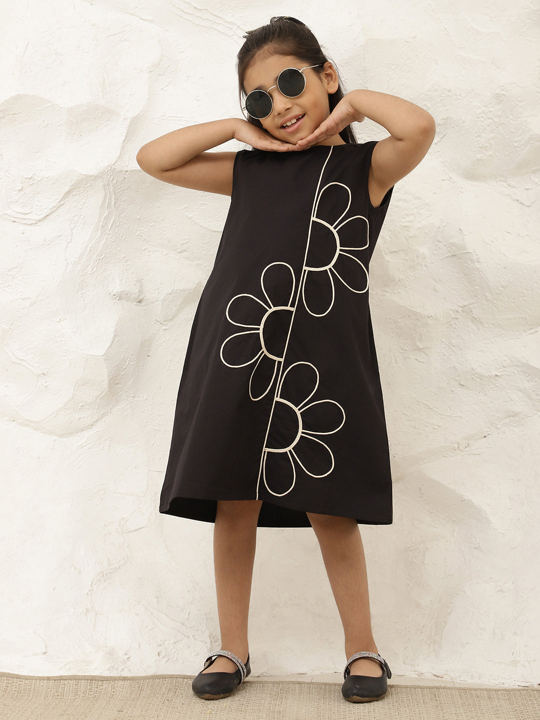 Pure Cotton Flower Embroidered Knee Length Dress