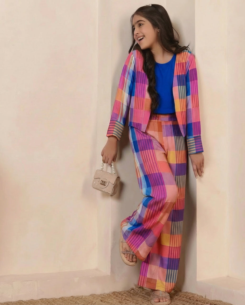 3 Piece Check Print Co-Ord Set