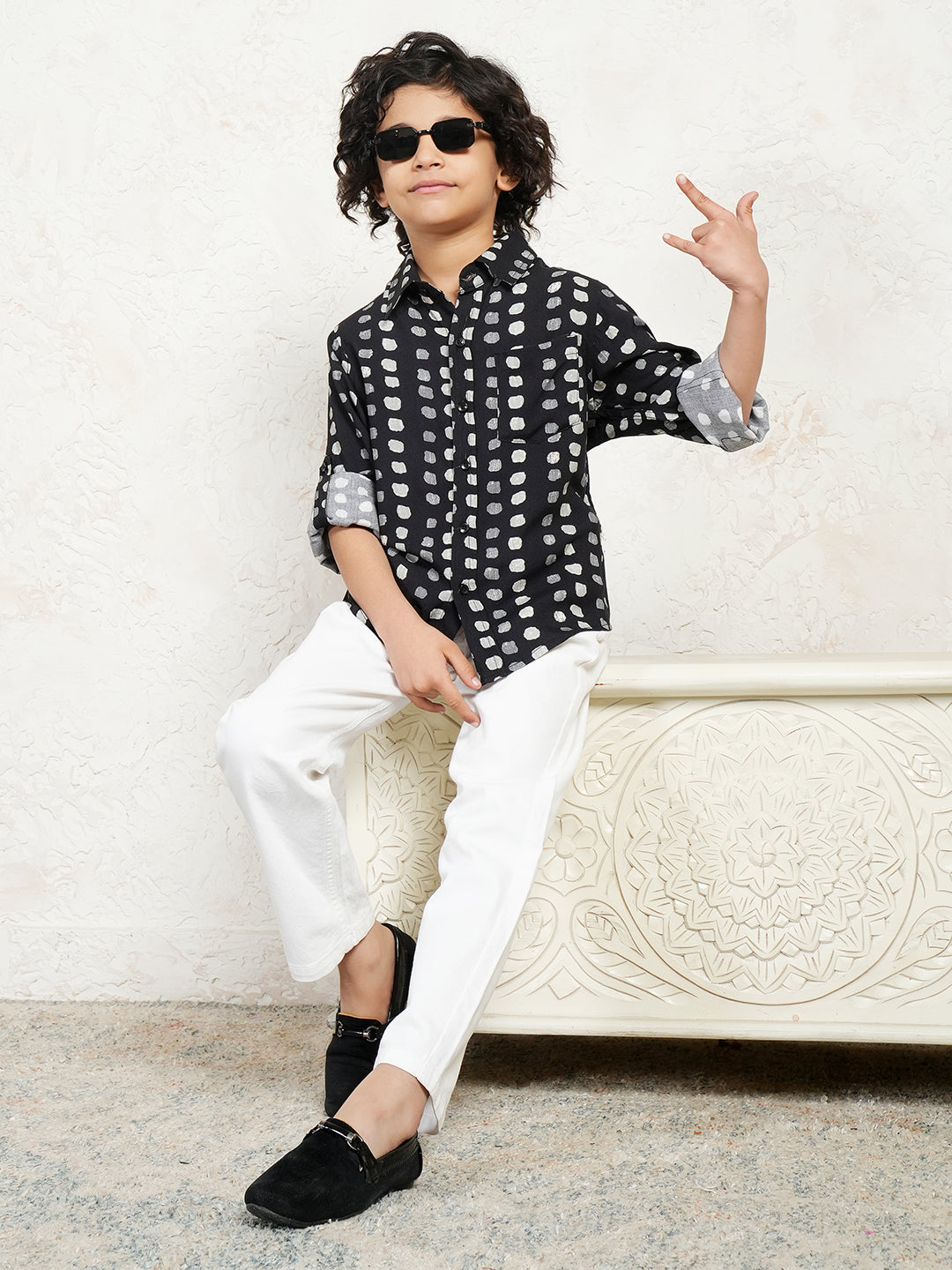 Black Polka Pure Rayon Shirt