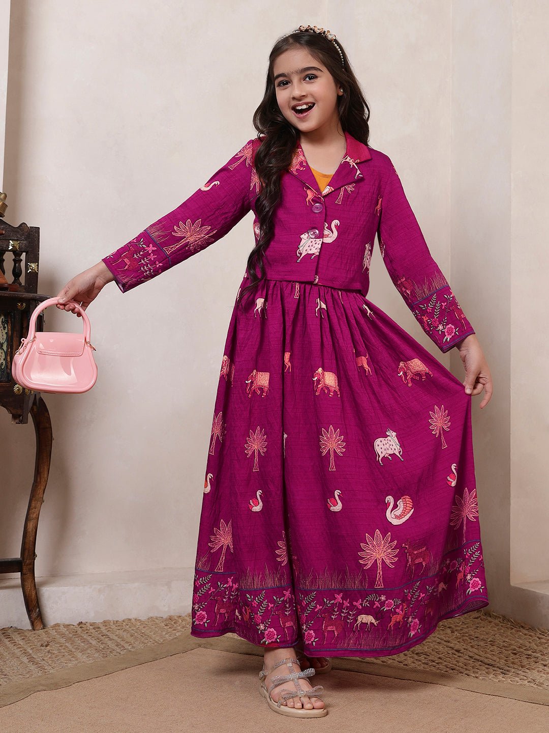 Short Blazer With Skirt Girls Co-ord Set