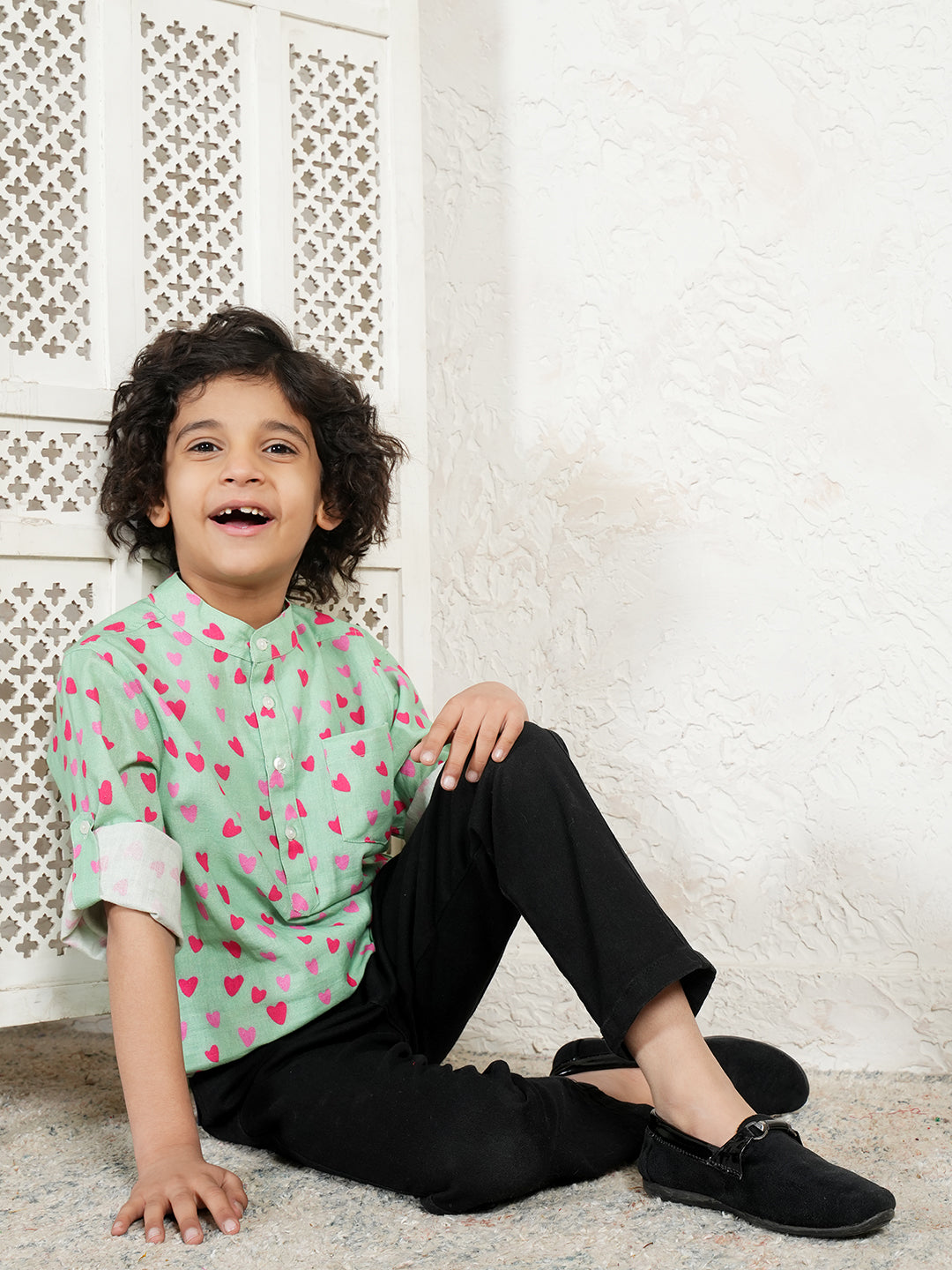 Heart Print Kurta For Boys
