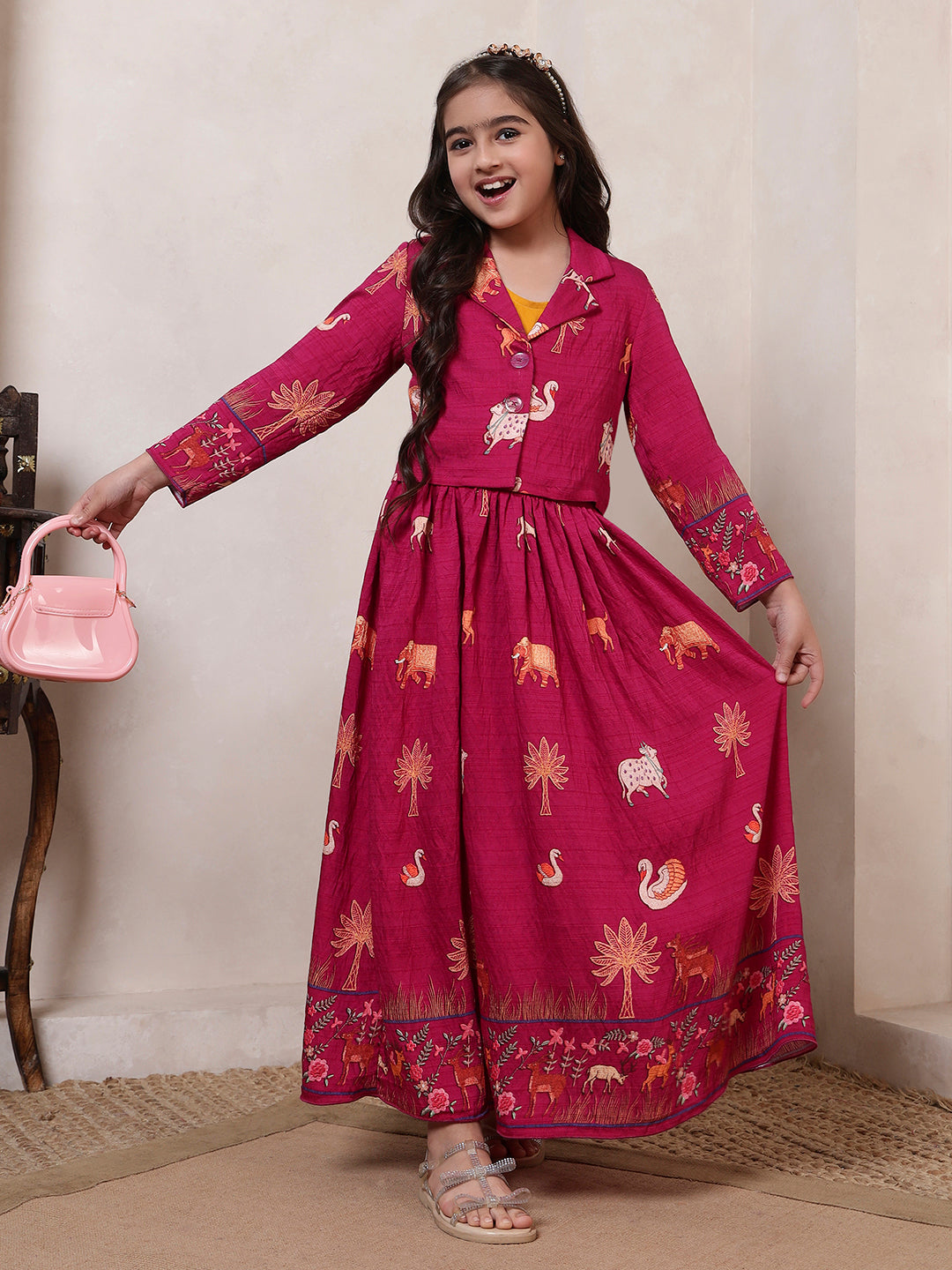 Short Blazer With Skirt Girls Co-ord Set