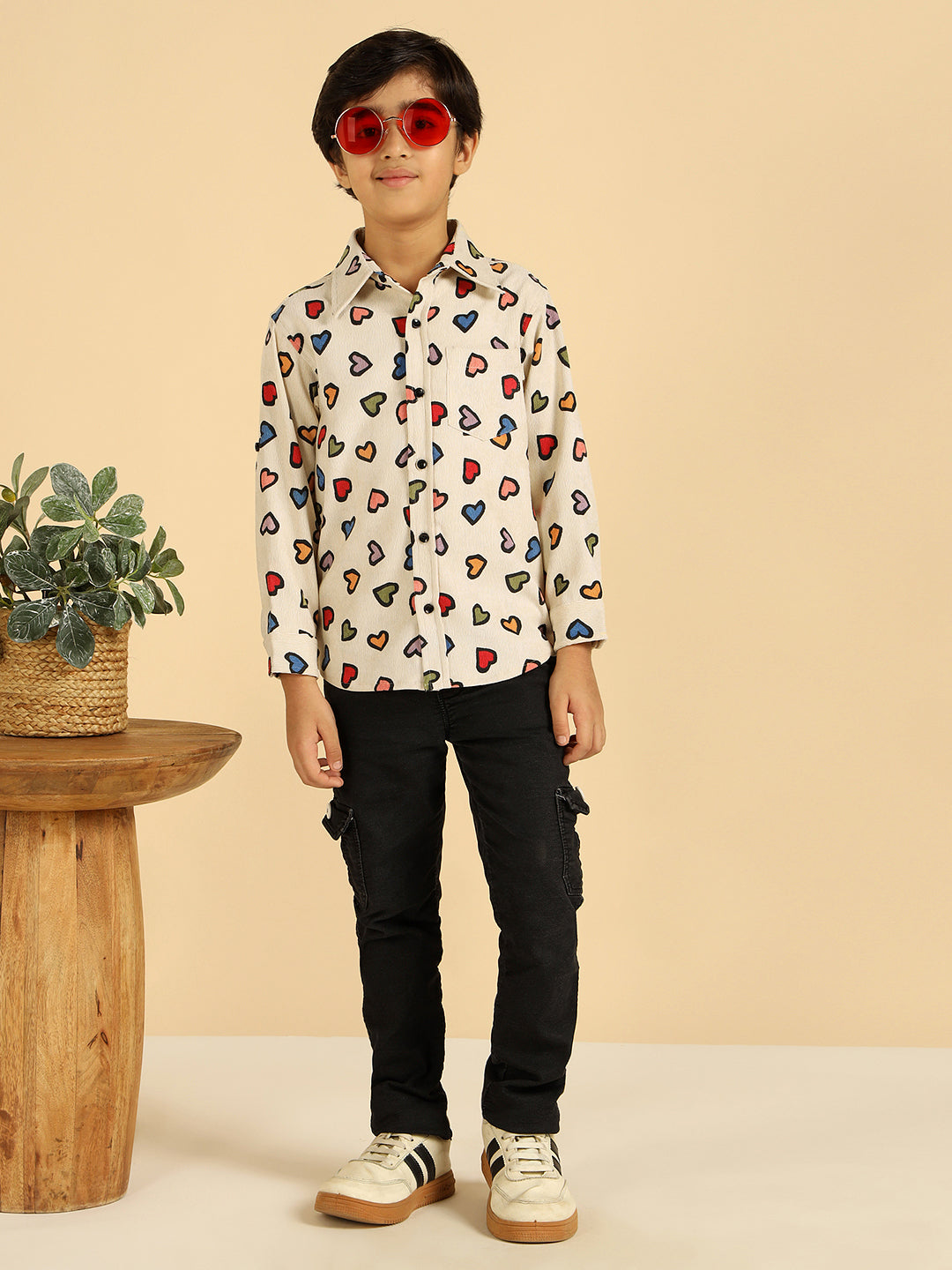 Multi Color Heart Printed Boys Shirt