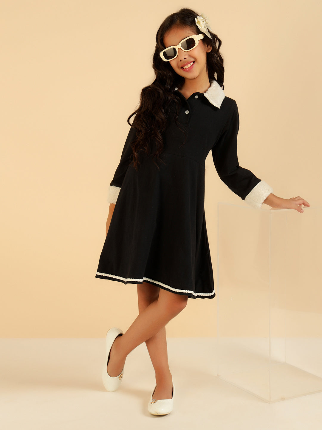 Pure Cotton Full Sleeves Polo Collar Dress
