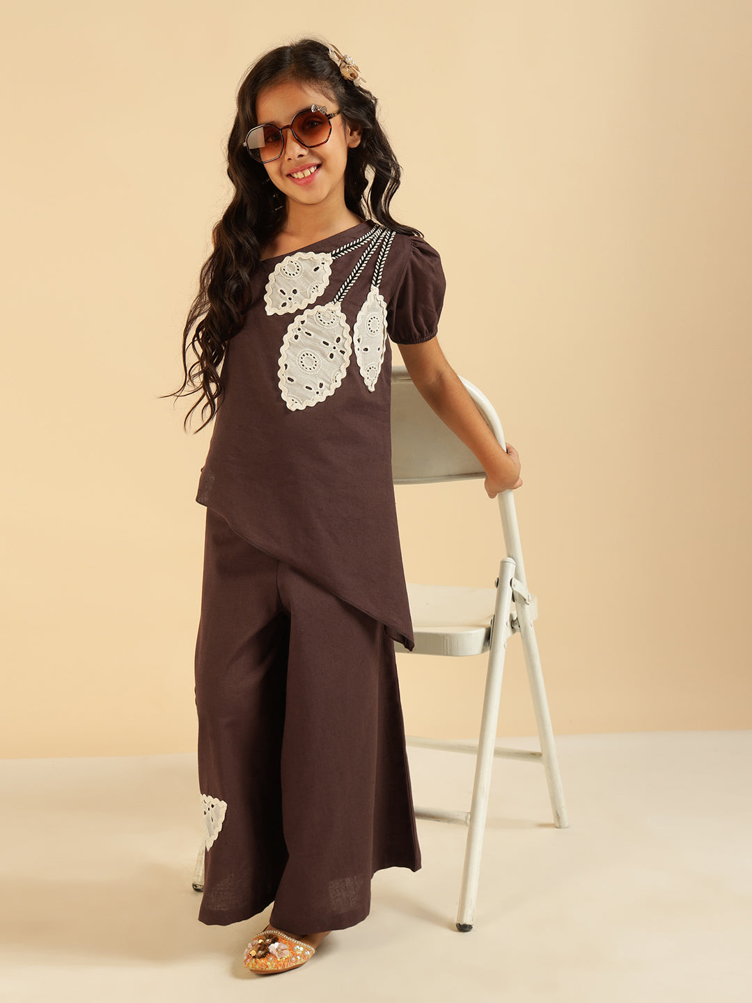 Leaf Patch Work Asymmetric Pure Cotton Girls Co-Ord Set