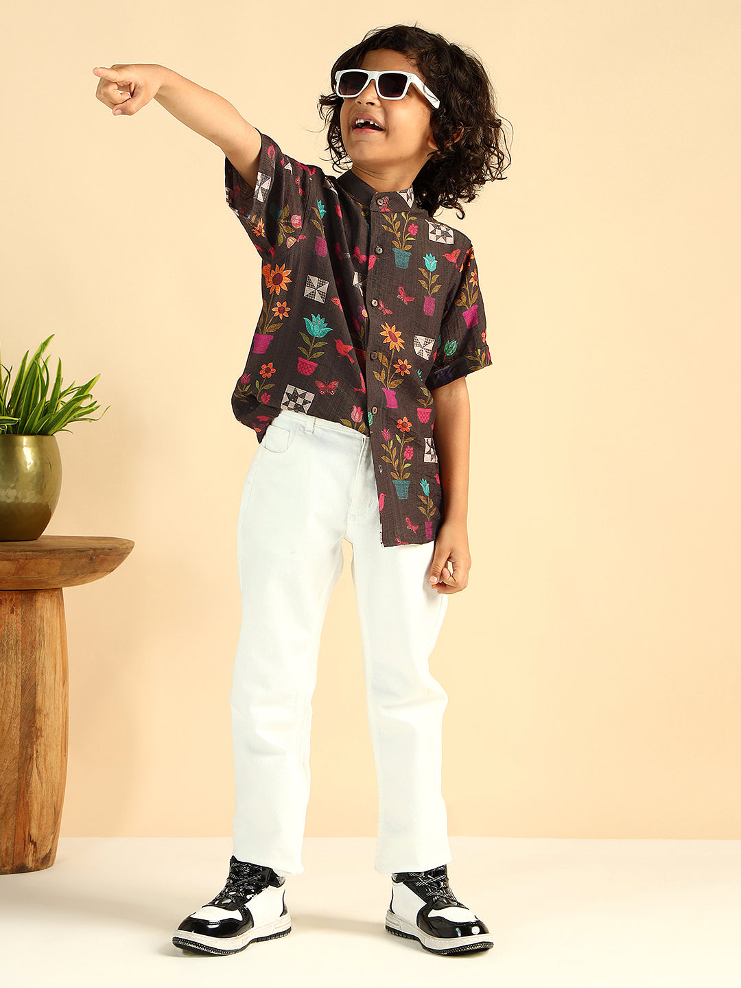Multi Color Floral Printed Half Sleeves Boys Casual Shirt
