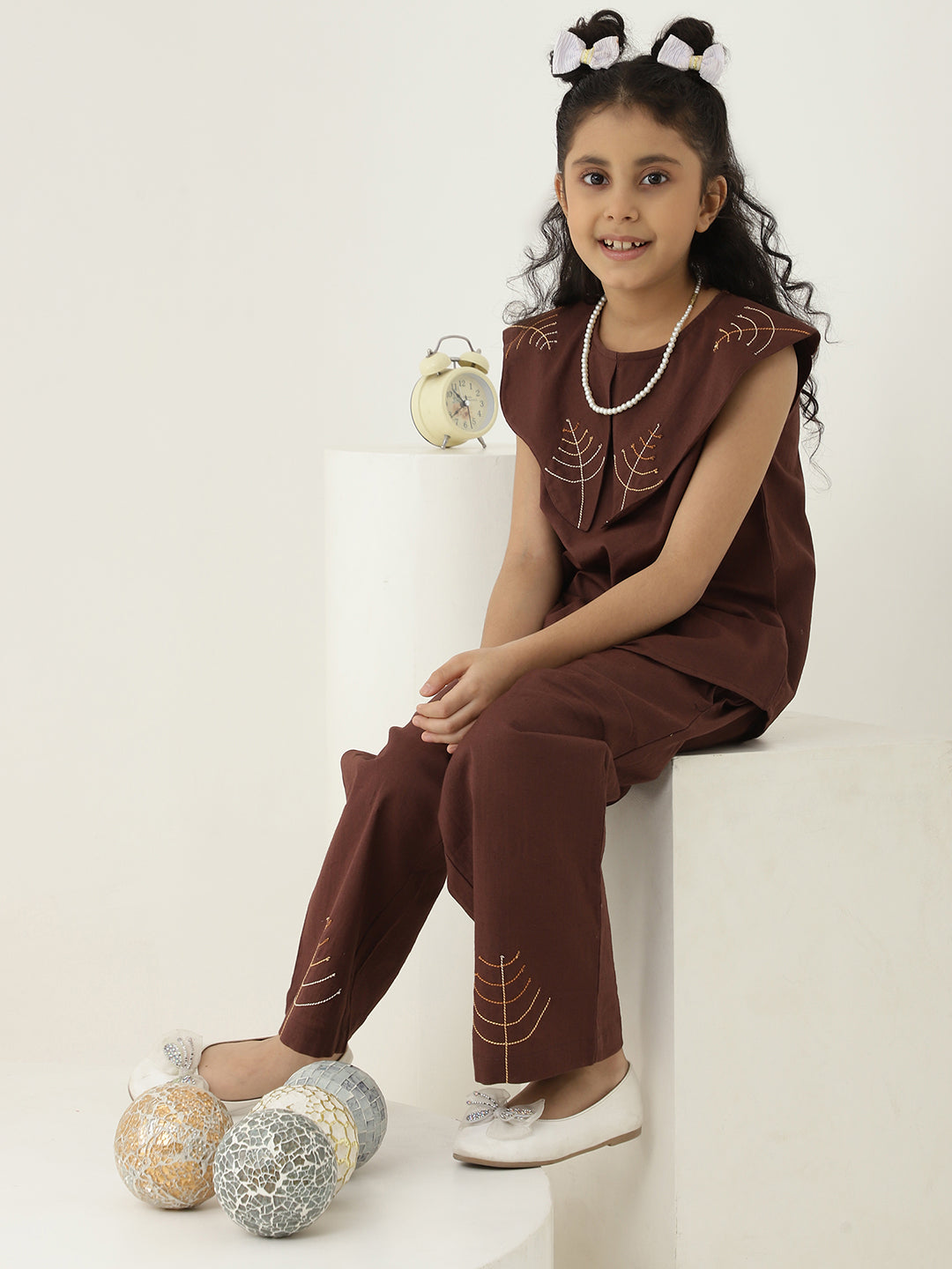 Thread Work Pure Cotton Scalloped Collar Co-Ord Set