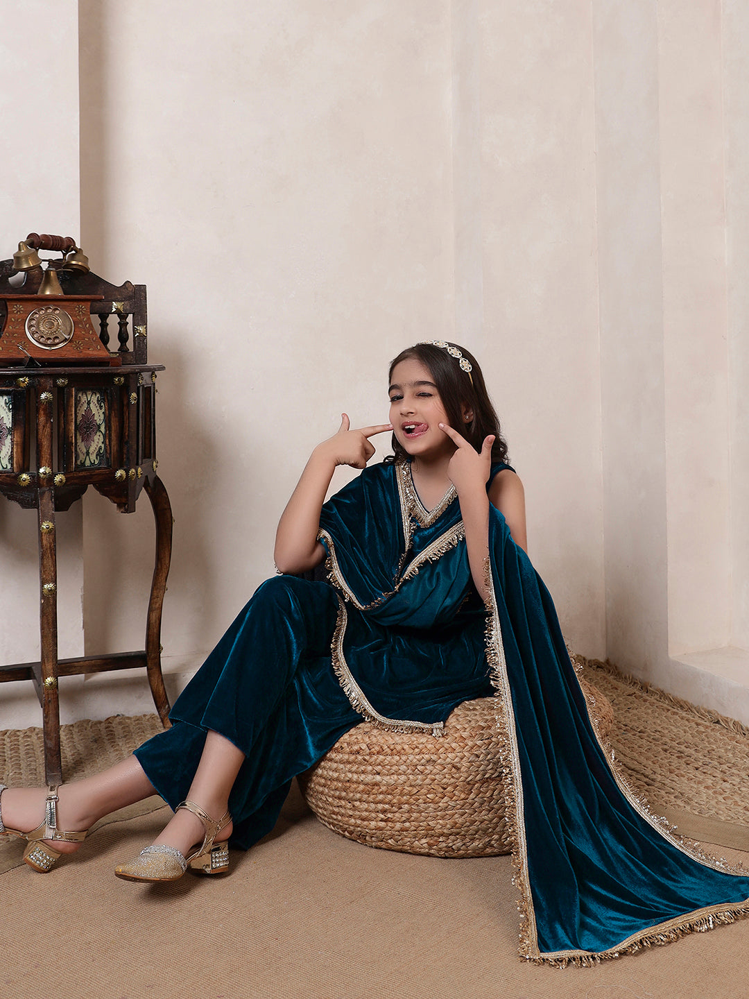 Velvet Teal Blue 3 Piece Co-ord Set