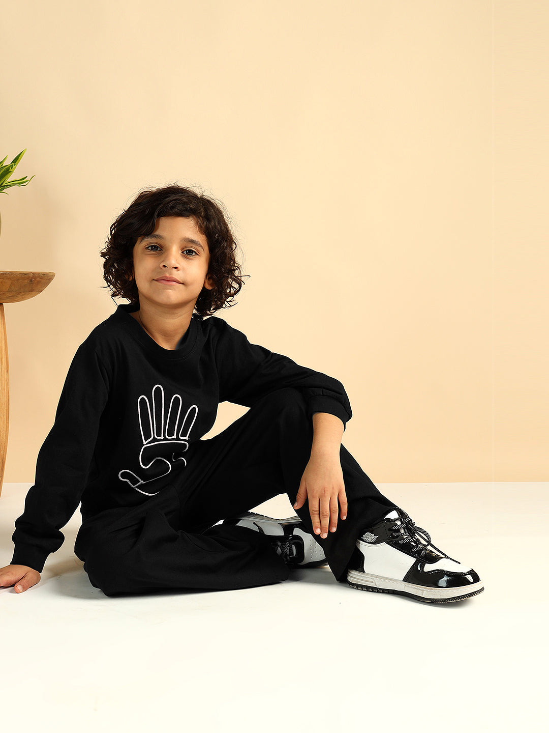 Black Pure Cotton Embroidered Co-Ord Set For Boys