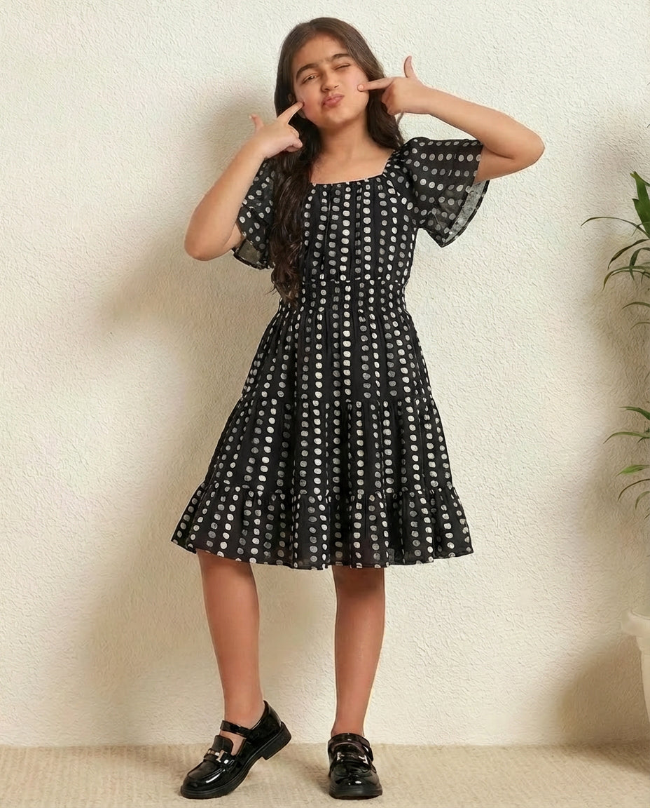 Black Tiered Dress For Kids