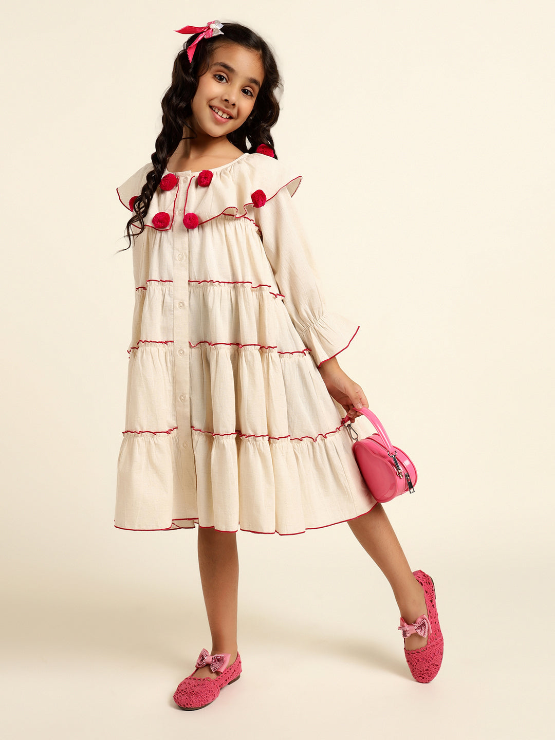 Pure Cotton Tiered Shirt Dress For Girl