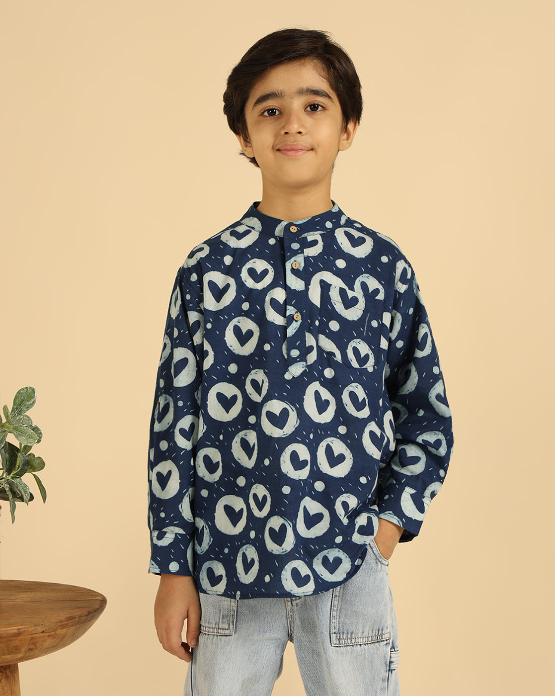 Indigo Heart Printed Pure Cotton Boys Kurta