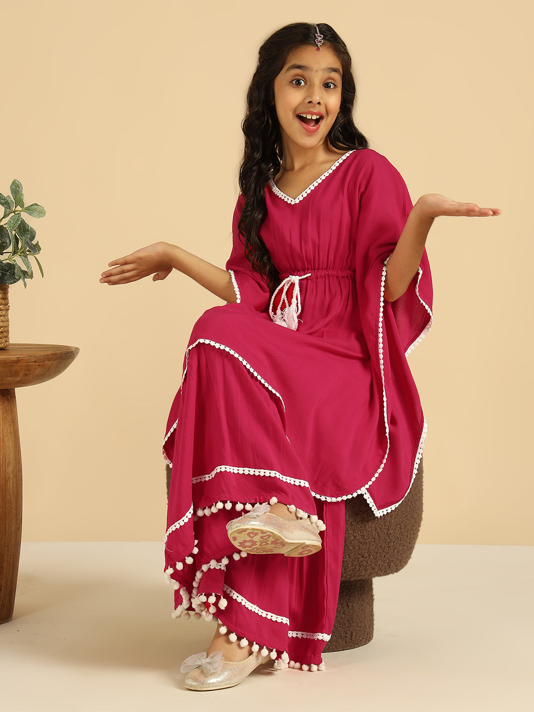 Solid Kaftan Kurti With Sharara