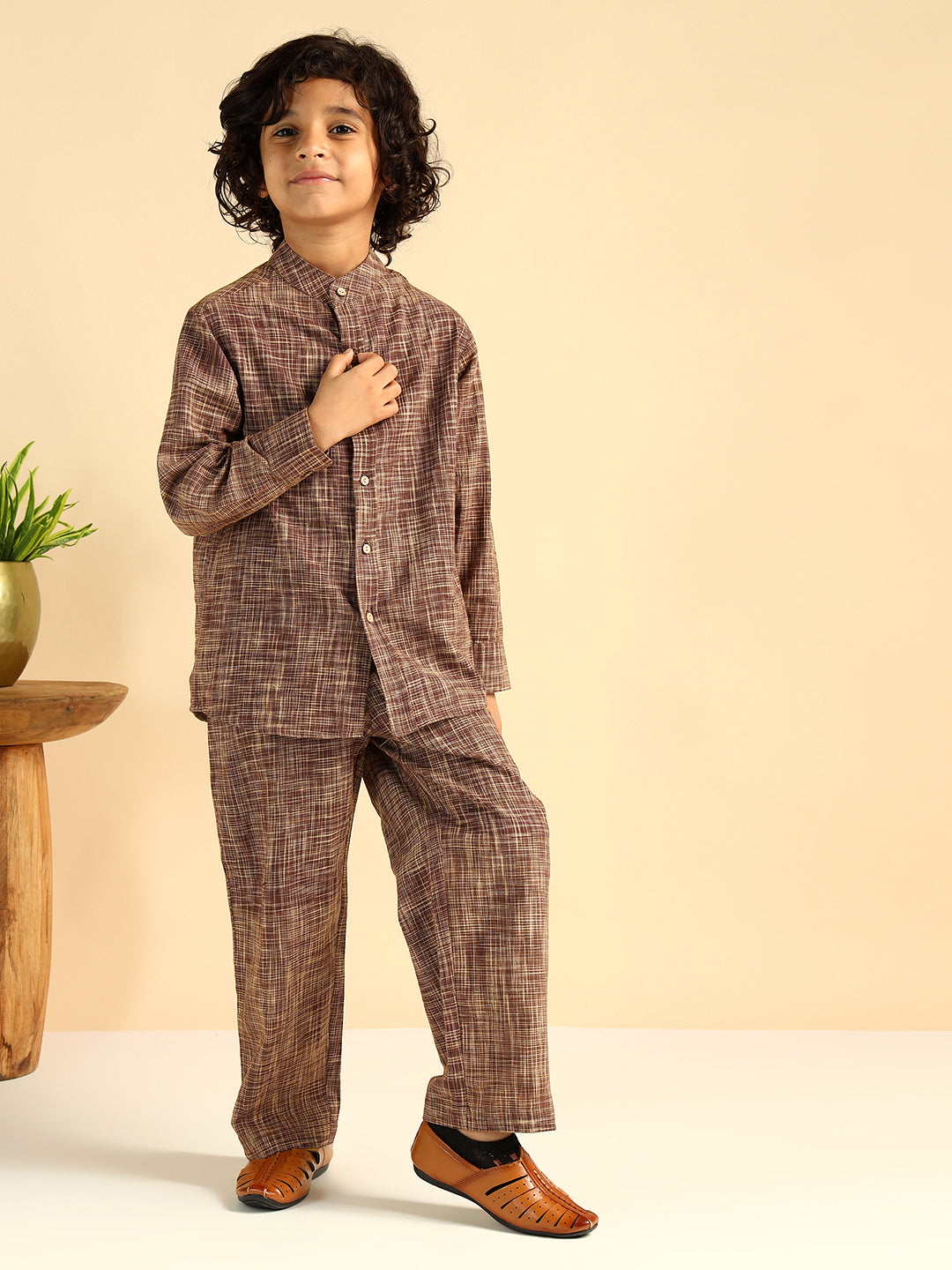 Brown Cotton Khadi Boy Co-Ord Sets