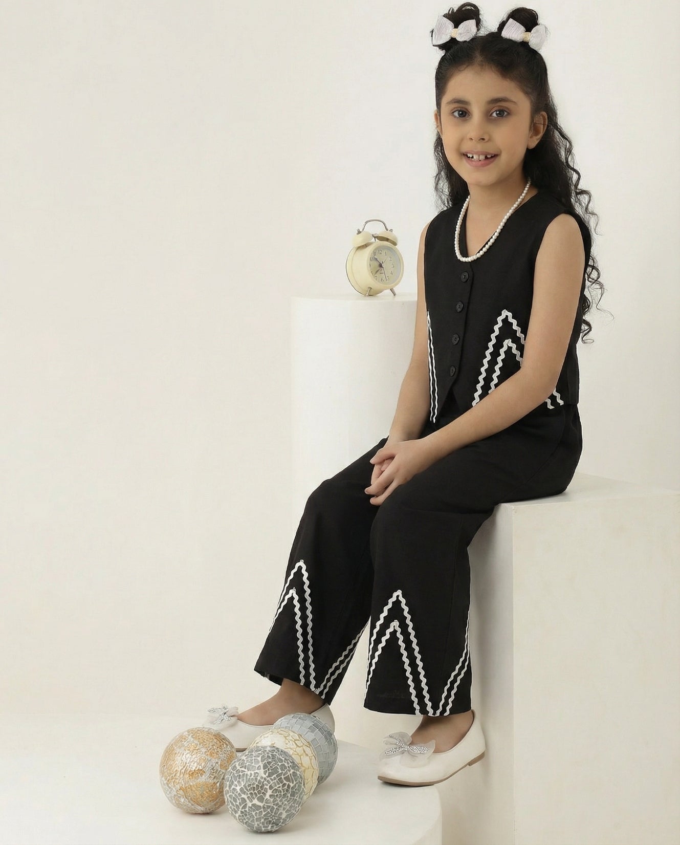 Black Viscose Lycra Waist Coat With Palazzo Pant Girl Co-ord Set