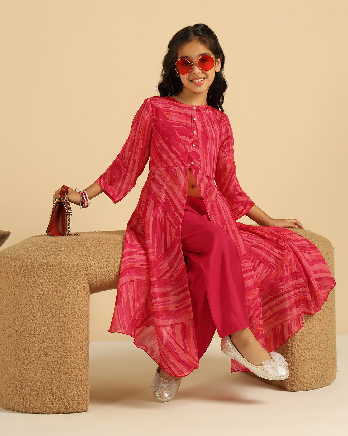 Abstract Printed Top & Pant Girls Co-Ord Set