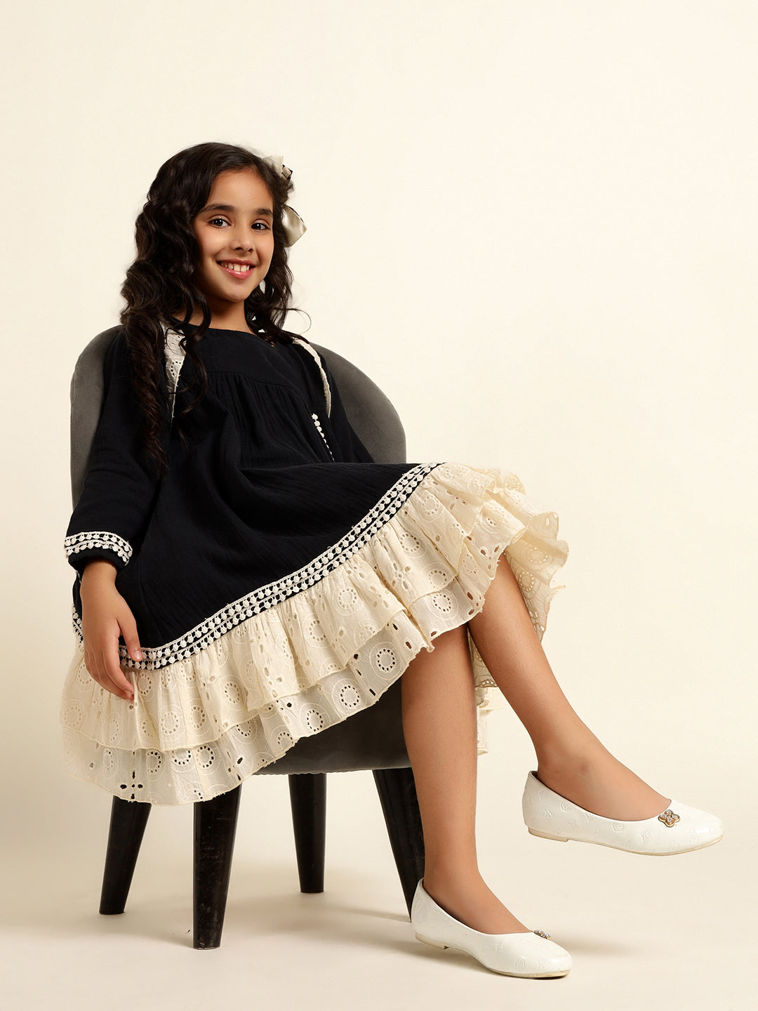 Pure Cotton With Schiffli Tiered Dress