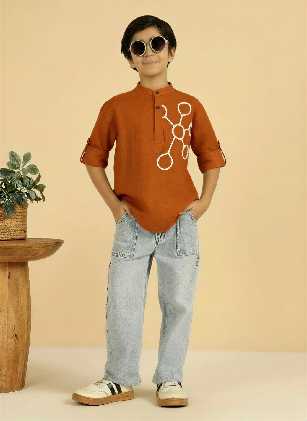 TAN BROWN COLOUR SHORT KURTA FOR BOYS
