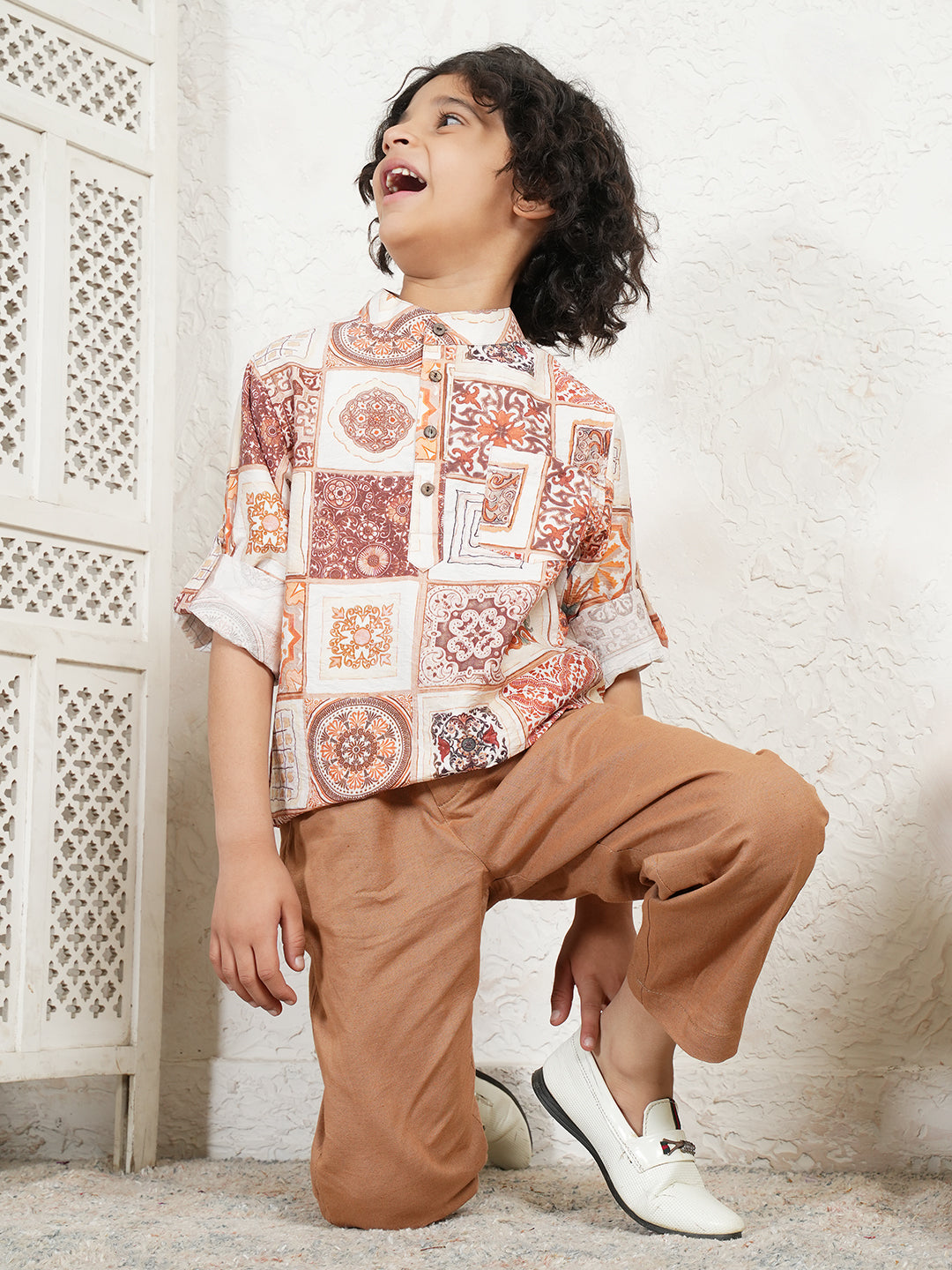 Patch Prnt Kurta For Boys