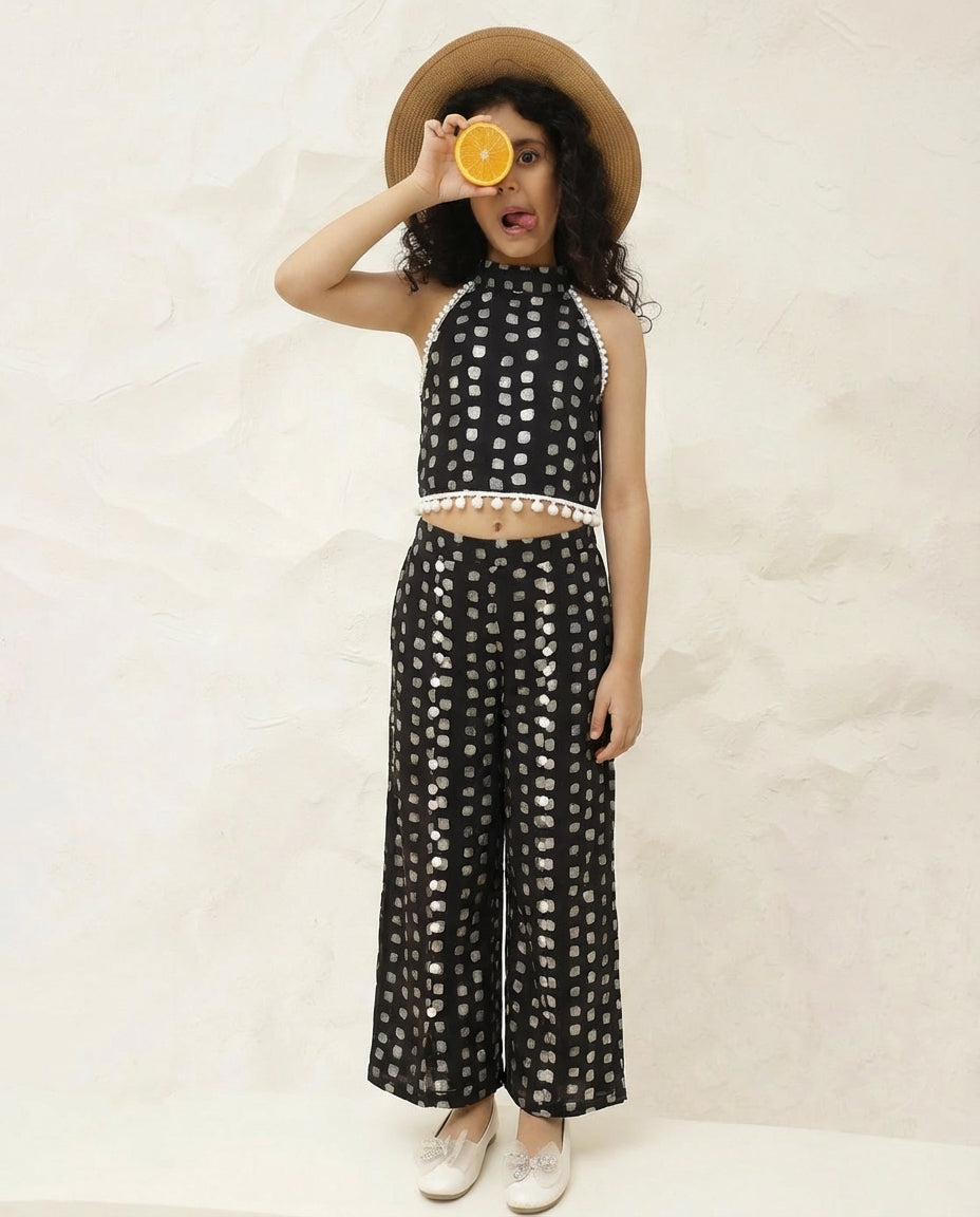 Polka Dots Halter Neck Top With Pants