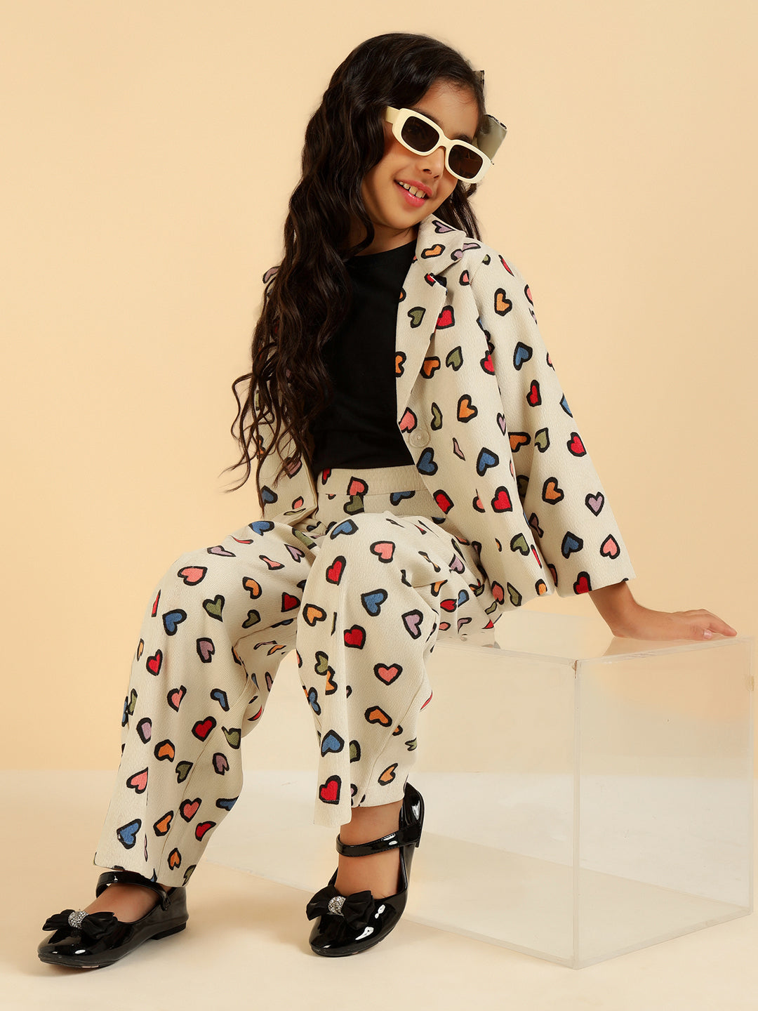 Notch Collar Blazer With Pant Girl Co-Ord Set