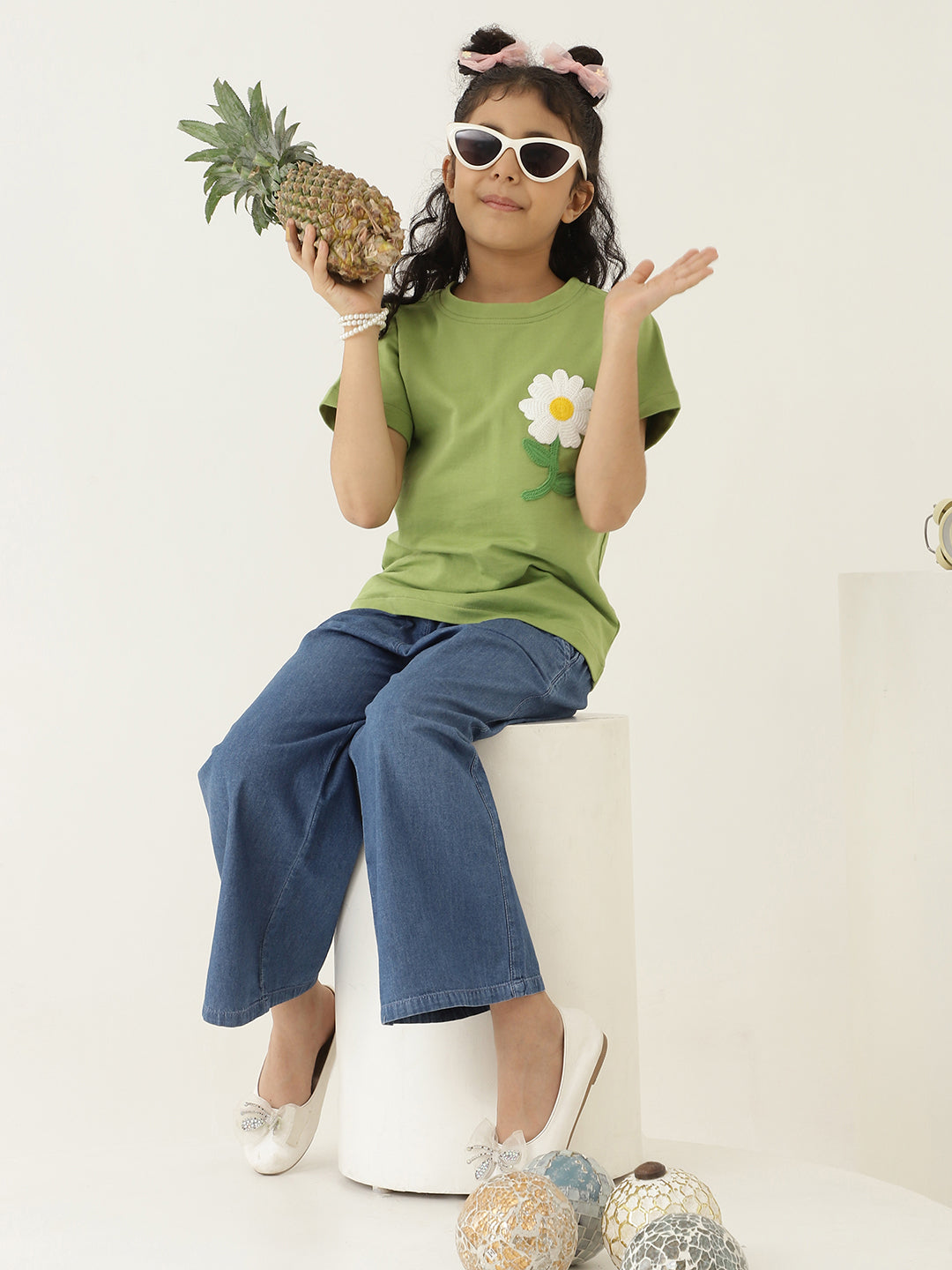 Pure Cotton Knit Flower Patch T-Shirt