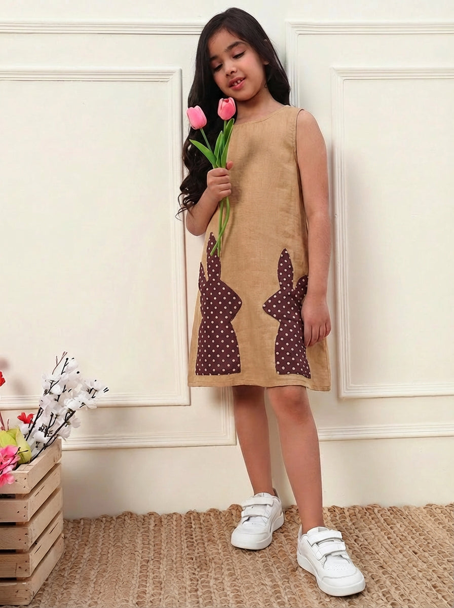 Playful Bunny Cotton Gauze Dress For Kids
