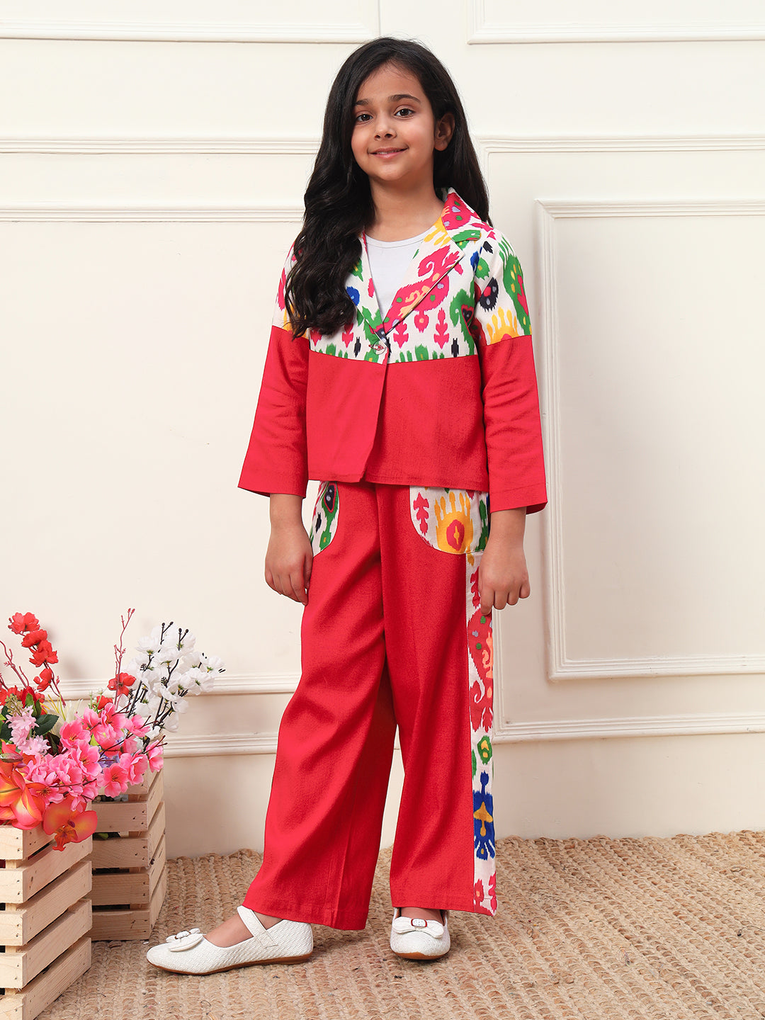 Printed Blazer With Pants Girls Co-ord Set