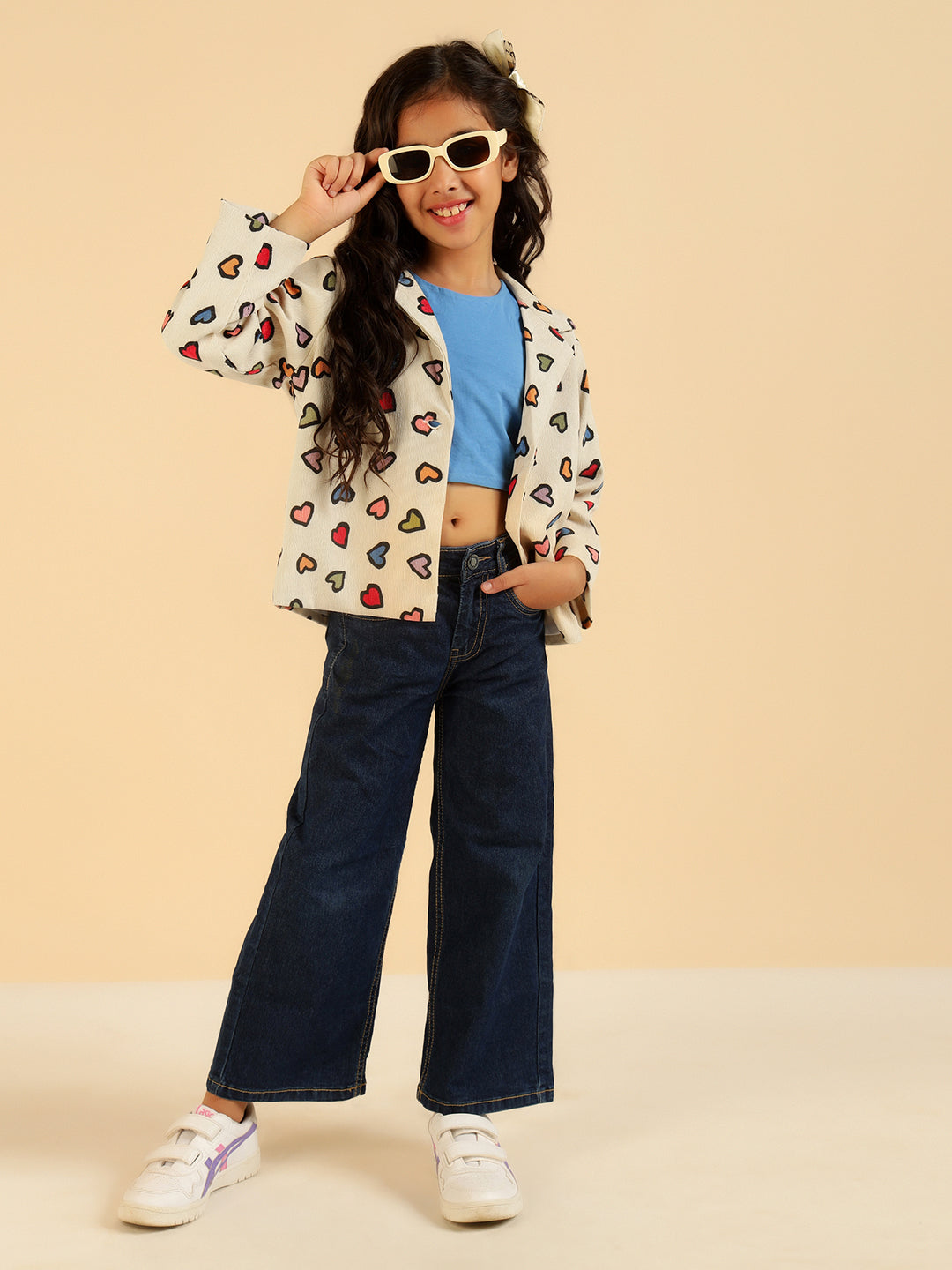 Girl Full Sleeves MultiColor Heart Print Blazer