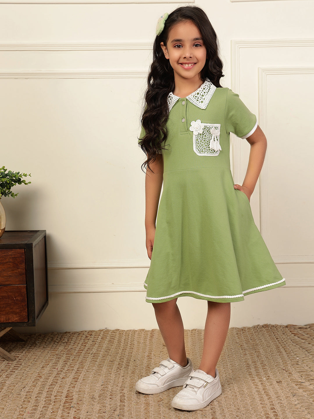 Polo Collar Green T-Shirt Dress