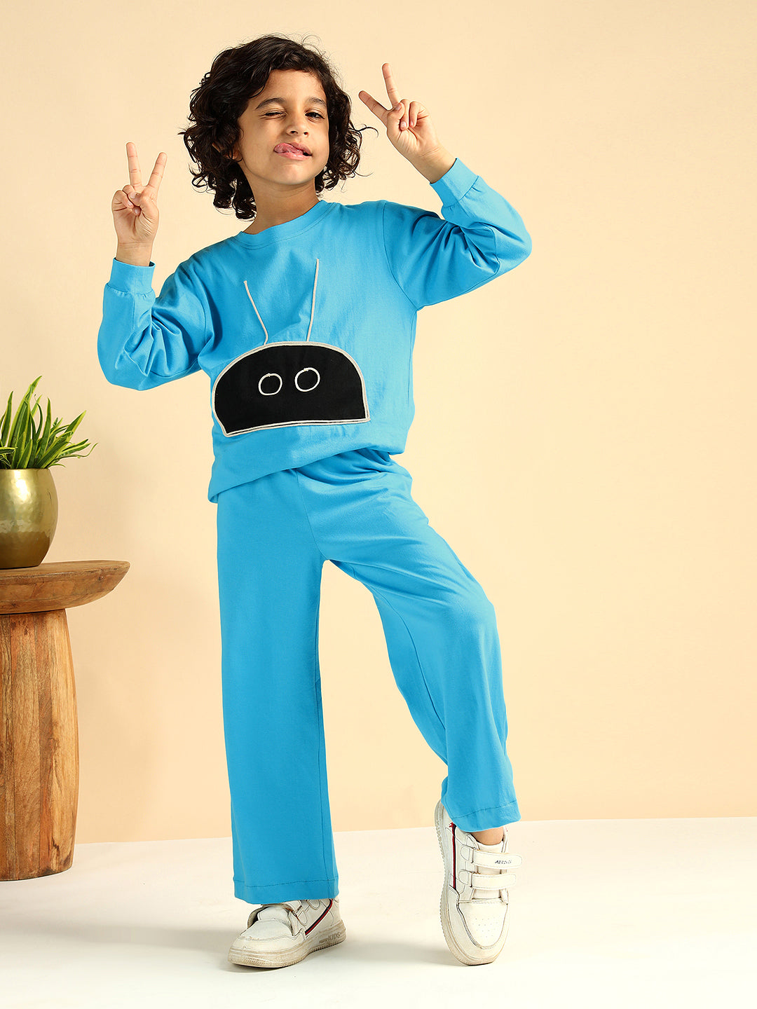 Blue Pure Cotton Embroidered Boys Co-Ord Set