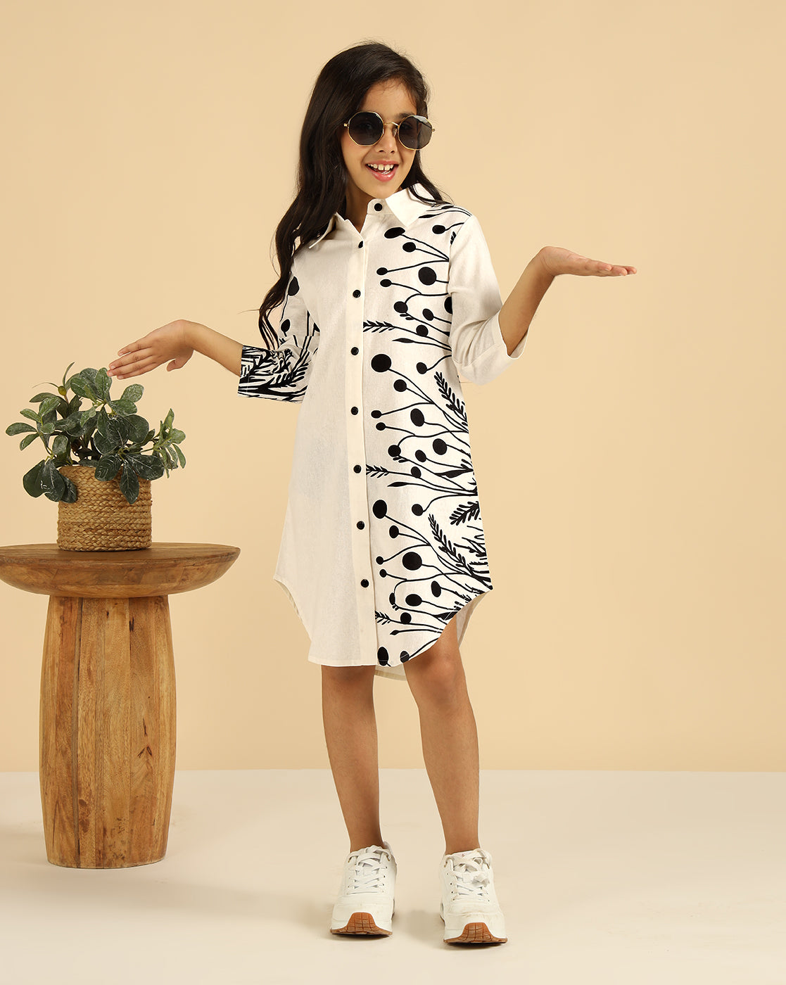 Pure Cotton Floral Printed Girls Shirt Dress