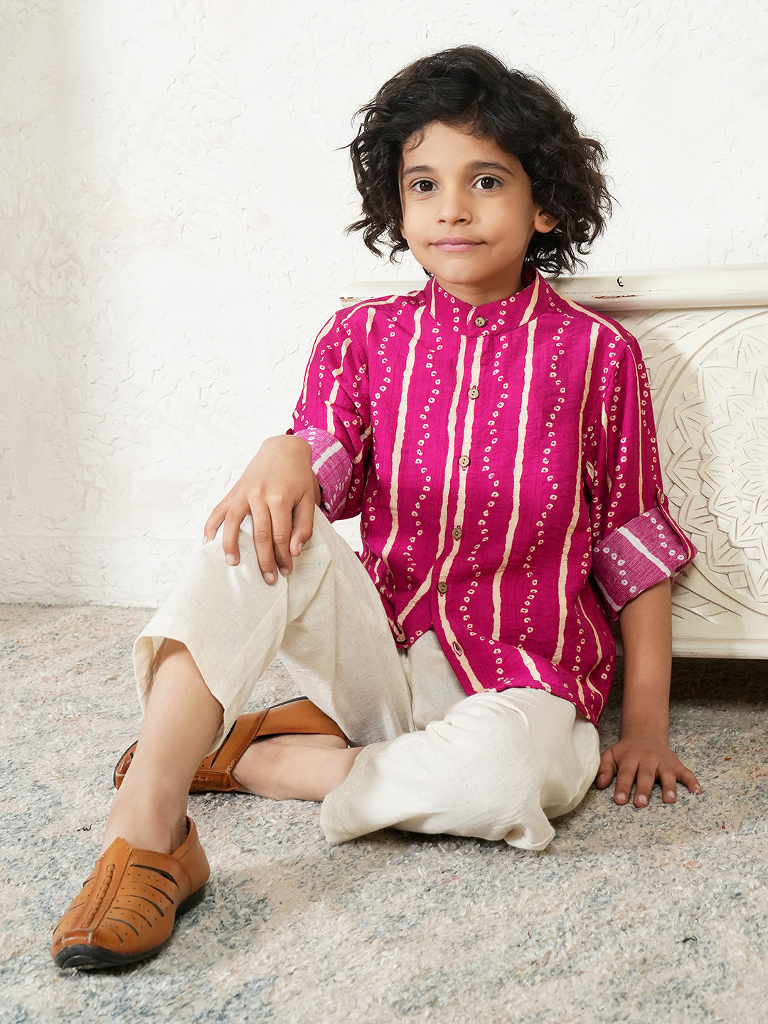 Bandhani Print Shirt For Boys