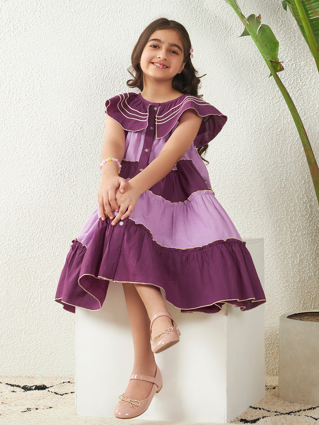 Color Block Embroidered Tiered Dress