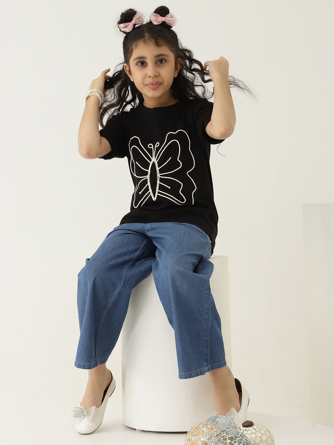 Pure Cotton Knit Butterfly Embroidered T-Shirt