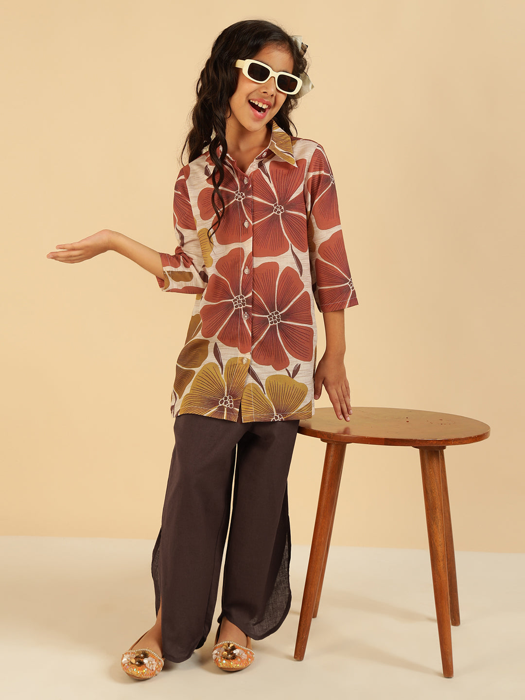 Floral Shirt With Pant Girls Co-Ord Set