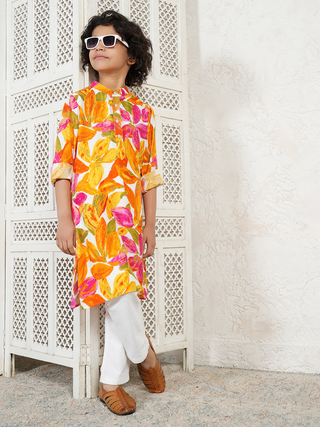 Leaf Print Kurta For Boys