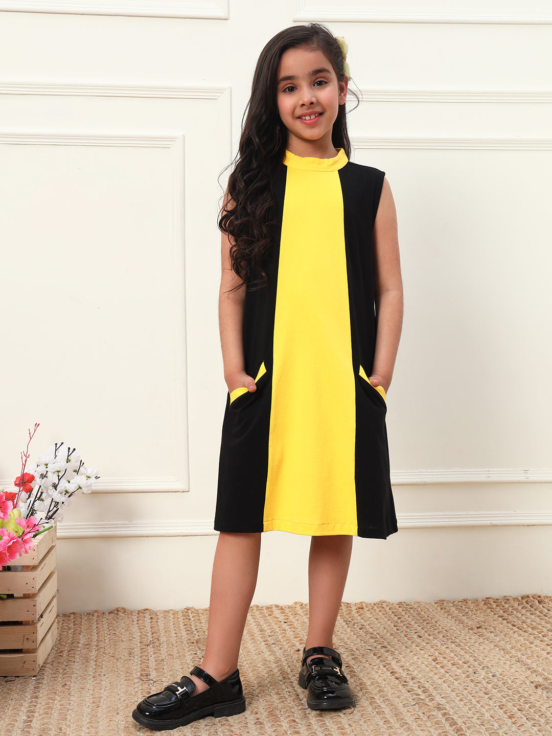 Big Yellow Stripe Knee Length Dress