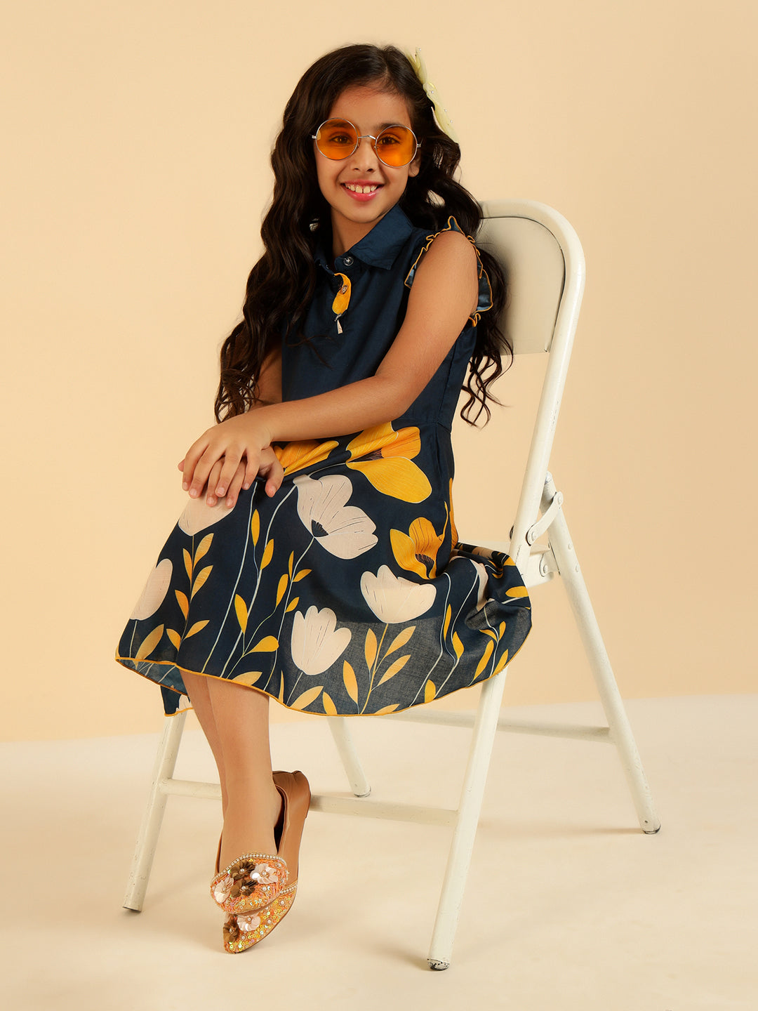 Teal Blue Floral Girls Dress