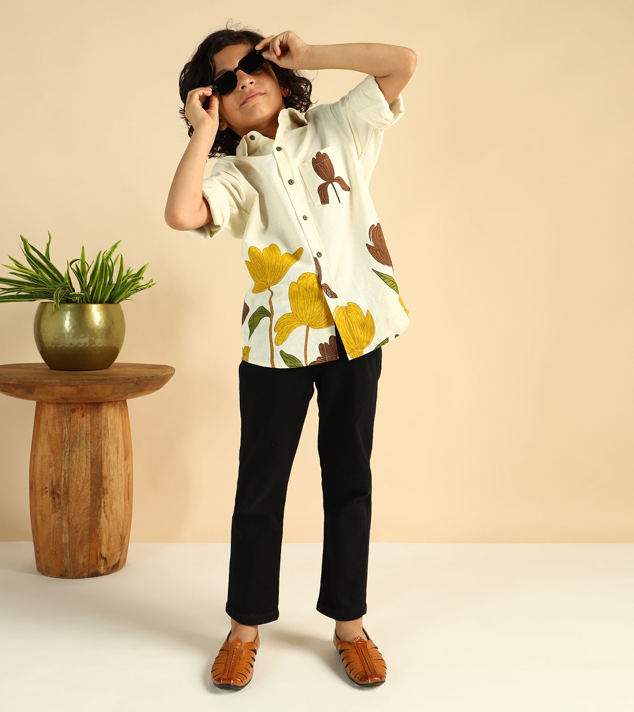 Placement Print Pure Cotton Casual Shirt For Boys