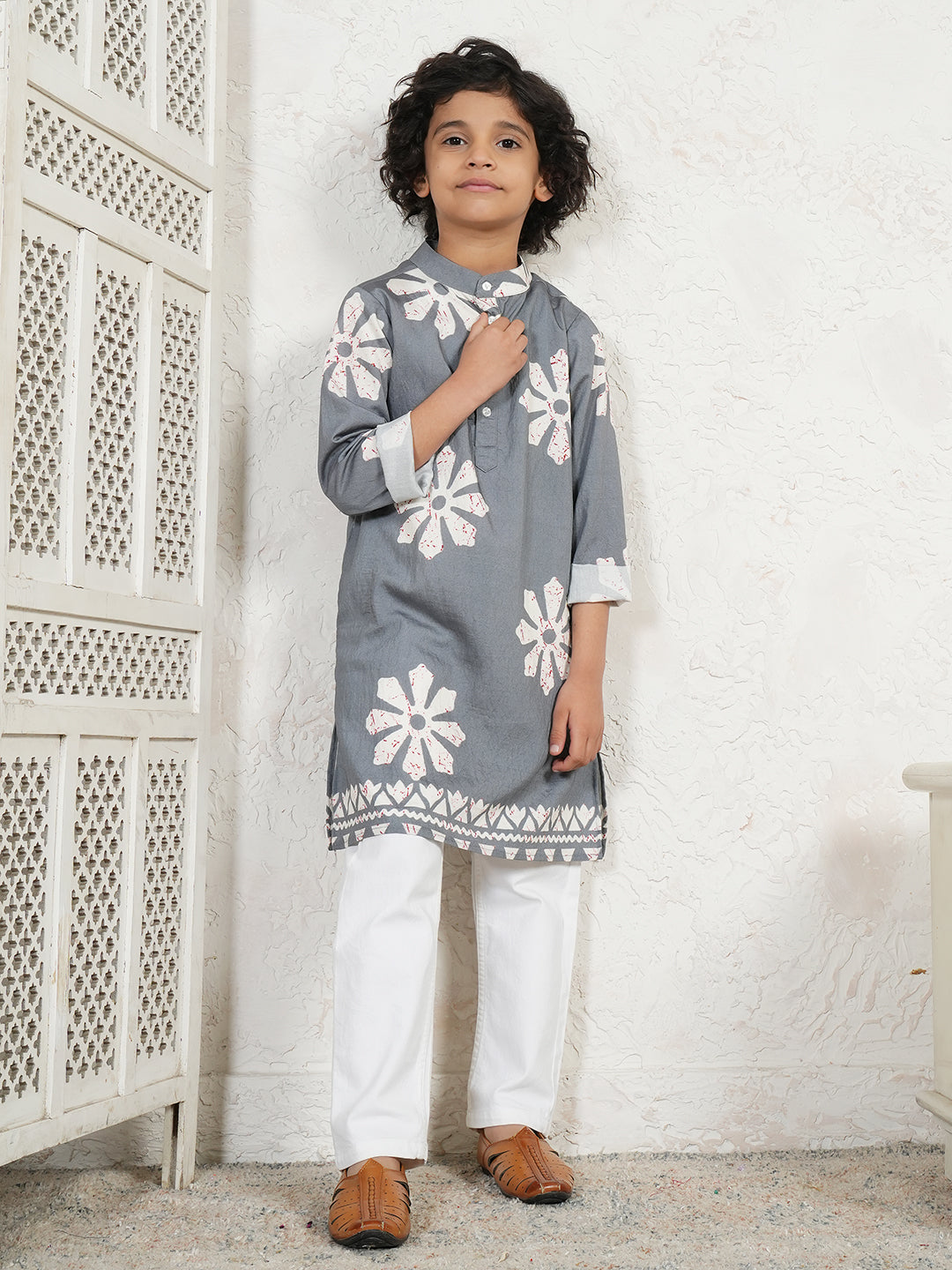 Floral Motif Boys Kurta